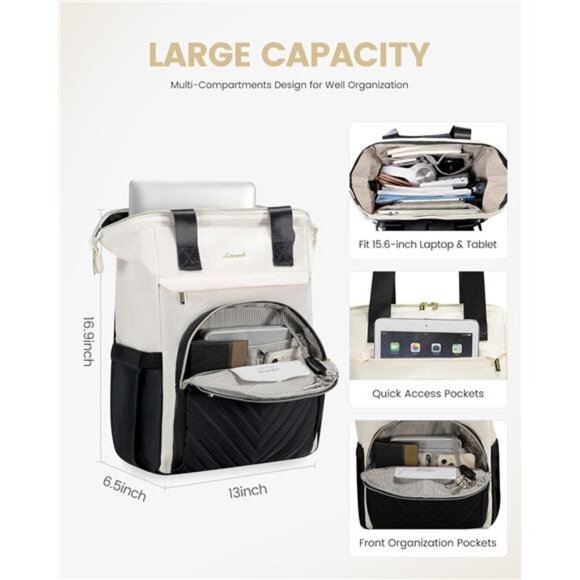 Laptop Backpack for Women, 15.6 Inch Work Laptop Bag，Waterproof - Picture 3 of 7